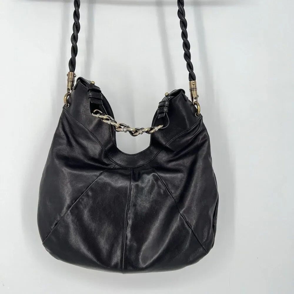 Salvatore Ferragamo Shoulder Bag Leather Black Security Clasp Calf Leather Hobo - Picture 5 of 16